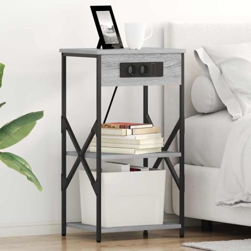 HOMEELIKE Nachttisch mit Regal Grau Sonoma 41 x 31 x 76 cm Holzwerkstoff von HOMEELIKE