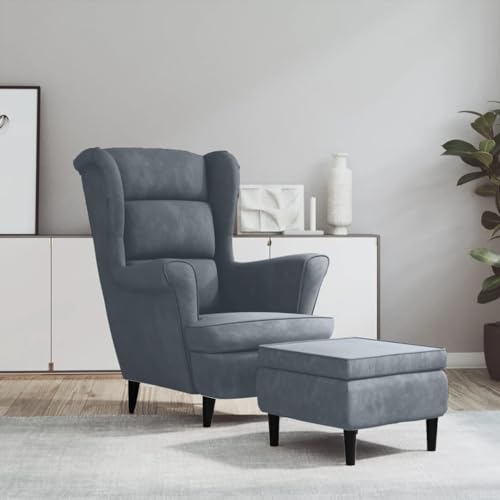 HOMEELIKE Ohrensessel mit Hocker Dunkelgrau Samt HOMEELIKE Ohrensessel mit Hocker Dunkelgrau Samt von HOMEELIKE
