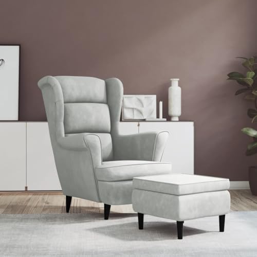 HOMEELIKE Ohrensessel mit Hocker Hellgrau Samt HOMEELIKE Ohrensessel mit Hocker Hellgrau Samt von HOMEELIKE