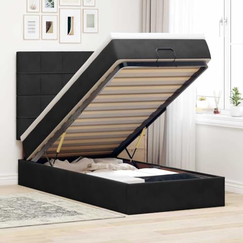 HOMEELIKE Ottoman-Bett mit Matratzen & LEDs Schwarz 90x200 cm Samt von HOMEELIKE