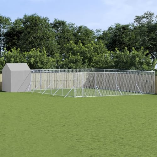 HOMEELIKE Outdoor-Hundezwinger mit Dach Silbern 10x10x2,5m Stahl Verzinkt von HOMEELIKE