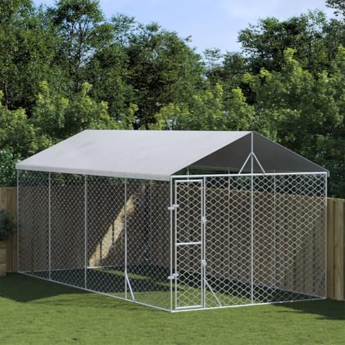 HOMEELIKE Outdoor-Hundezwinger mit Dach Silbern 3x6x2,5m Verzinkter Stahl von HOMEELIKE
