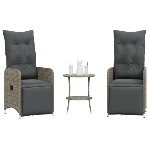 HOMEELIKE Outdoor-Lehnst¨¹hle 2 STK. mit Tisch Grau Poly Rattan von HOMEELIKE