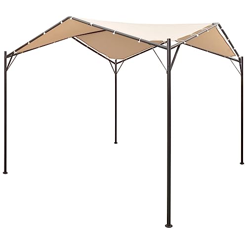 HOMEELIKE Pavillon 4x4 m Beige Stahlrahmen - Wasserfest UV - bestaendig Fuer Gartenaktivitaeten von HOMEELIKE
