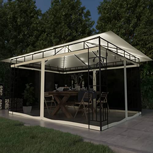 HOMEELIKE Pavillon mit Moskitonetz & LED-Lichterkette 4x3x2,73m Cremewei? von HOMEELIKE