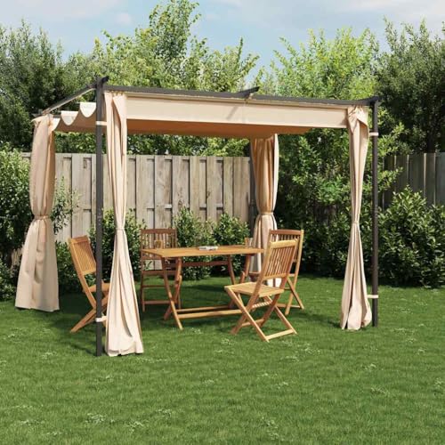 HOMEELIKE Pavillon mit Vorh?ngen 3 x 3 m Creme Stahl HOMEELIKE Pavillon mit Vorh?ngen 3 x 3 m Creme Stahl von HOMEELIKE