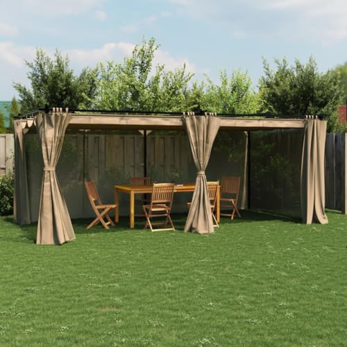 HOMEELIKE Pavillon mit Vorh?ngen Taupe 6x3 m Stahl HOMEELIKE Pavillon mit Vorh?ngen Taupe 6x3 m Stahl von HOMEELIKE