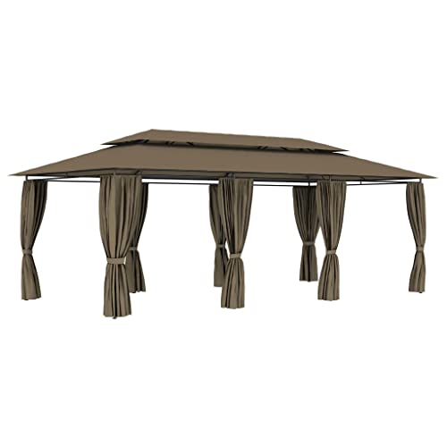 HOMEELIKE Pavillon mit Vorhaengen 600x298x270 cm Taupe 180 g/m2 HOMEELIKE Pavillon mit Vorhaengen 600x298x270 cm Taupe 180 g/m2 von HOMEELIKE