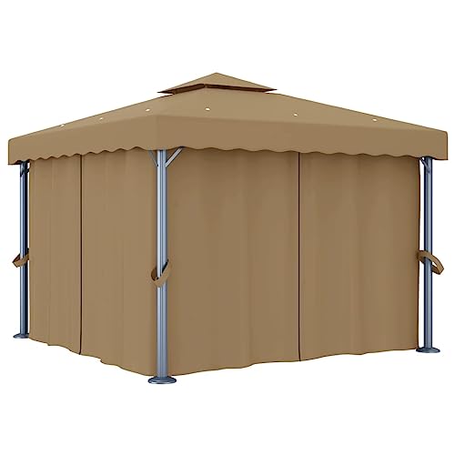 HOMEELIKE Pavillon mit Vorhang 3x3 m Taupe Aluminium von HOMEELIKE