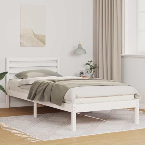 HOMEELIKE Plattformbett Weiss 90x220 cm Kiefer Massivholz stabiles Bettgestell mit Kopfteil von HOMEELIKE