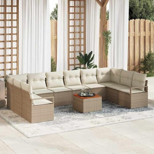 HOMEELIKE Poly Rattan Gartensofa Set 6 Sitzplaetze mit Stauraum UV-bestaendig Modular Wetterfest Akazienholz Terrassenmoebel Set inkl. Gartentisch Fuer Outdoor Relaxen und Partys von HOMEELIKE