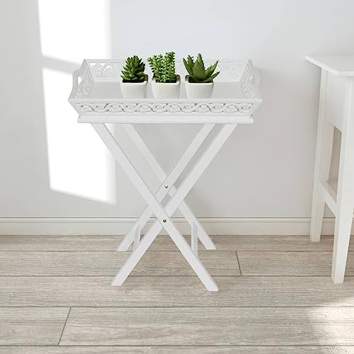 HOMEELIKE Praktischer Tablett-Beistelltisch Weiss - Zusammenklappbar mit Tablett zum Servieren und Abstellen in Flur, Garten oder Terrasse von HOMEELIKE