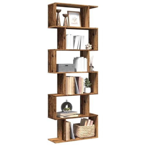 HOMEELIKE Raumteiler-B¨¹cherregal 6 Etagen Altholz-Optik 70x24x193 cm von HOMEELIKE