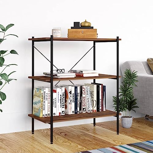 HOMEELIKE Regal mit 3 B?den Schwarz und Natur 80x40x92 cm von HOMEELIKE