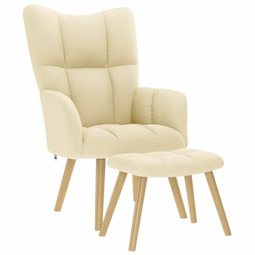 HOMEELIKE Relaxsessel mit Hocker Creme Stoff von HOMEELIKE