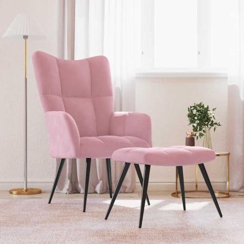 HOMEELIKE Relaxsessel mit Hocker Rosa Samt von HOMEELIKE