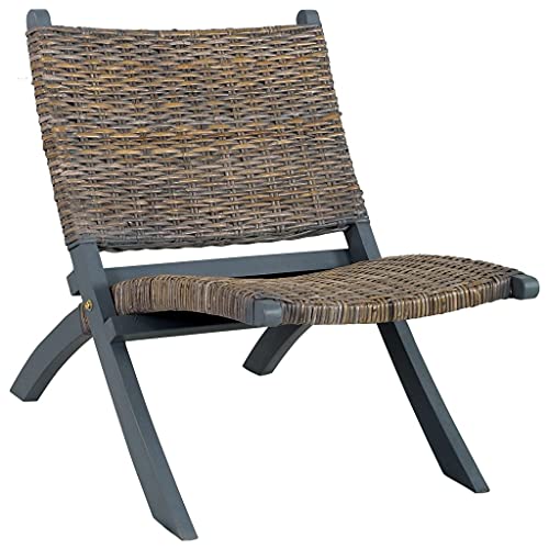HOMEELIKE Relaxstuhl Grau Natur Kubu-Rattan und Massivholz Mahagoni HOMEELIKE Relaxstuhl Grau Natur Kubu-Rattan und Massivholz Mahagoni von HOMEELIKE