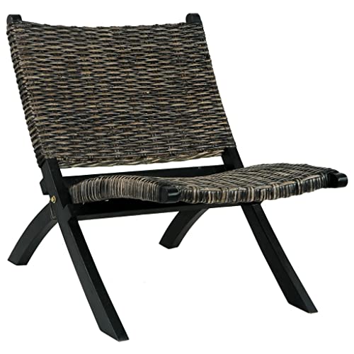 HOMEELIKE Relaxstuhl Schwarz Natur Kubu-Rattan und Massivholz Mahagoni von HOMEELIKE