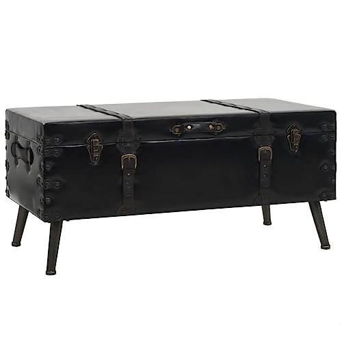 HOMEELIKE Robuster Beistelltisch mit Stauraum Truhe MDF Kunstleder Stahl Vintage Optik 102x51x48 cm von HOMEELIKE