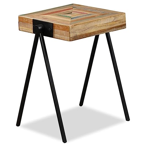 HOMEELIKE Robuster Couchtisch im Industrie Design aus nachhaltigem Teak mit Metallrahmen natuerliche Optik von HOMEELIKE