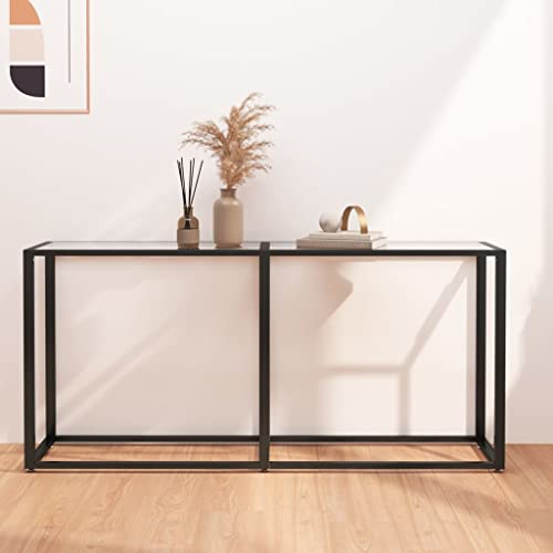 HOMEELIKE Robuster Konsolentisch Transparent 160 cm ¨C Eleganter Beistelltisch aus GEH?rtetem Glas mit Metallgestell f¨¹r mehr Stauraum von HOMEELIKE