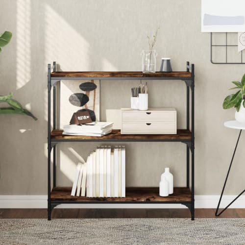 HOMEELIKE Robustes B¨¹cherregal R?uchereiche 80x30x86 cm mit Metallrahmen und 3 B?den von HOMEELIKE