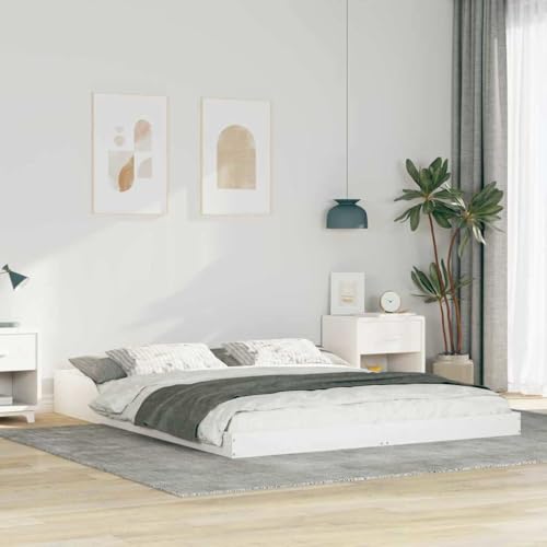 HOMEELIKE Robustes Kiefernholz-Bettgestell 140 x 200 cm in Weiss mit natuerlichem Look von HOMEELIKE