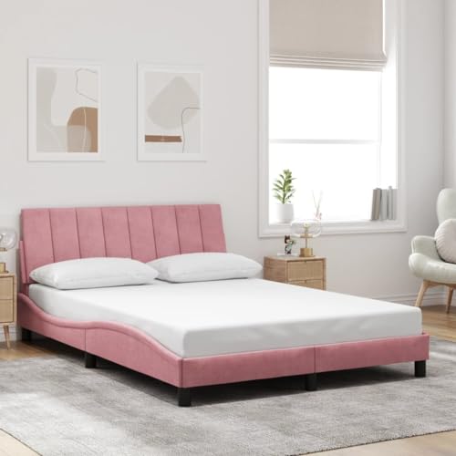 HOMEELIKE Rosa Bettgestell mit Kopfteil und Kissen, Samtmaterial, 120x200 cm - Ideal f¨¹r jedes Schlafzimmer von HOMEELIKE