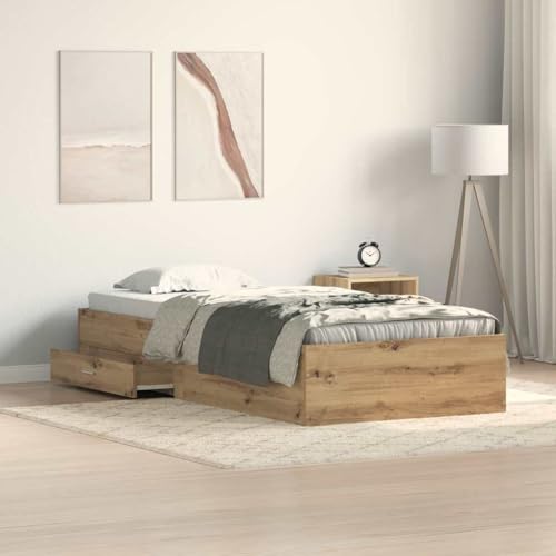 HOMEELIKE Rustikales Metallbett mit Ablageschubladen 90x190cm Eiche Farbe HOMEELIKE Rustikales Metallbett mit Ablageschubladen 90x190cm Eiche Farbe von HOMEELIKE