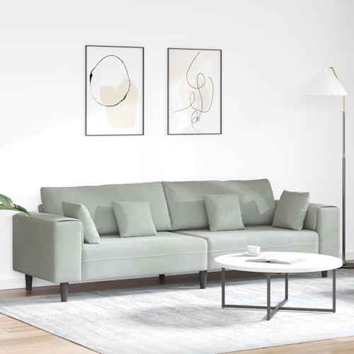 HOMEELIKE Samt Sofa mit Kissen mit Kissen Hellgrau 208 cm Samt von HOMEELIKE
