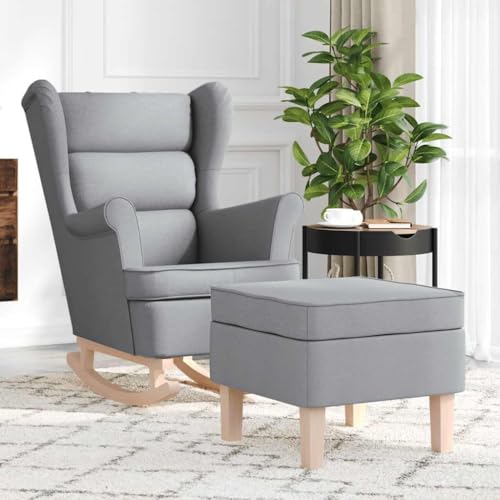 HOMEELIKE Schaukelstuhl mit Fu?hocker Hellgrau Stoff HOMEELIKE Schaukelstuhl mit Fu?hocker Hellgrau Stoff von HOMEELIKE