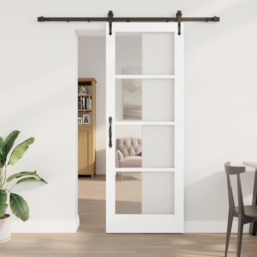 HOMEELIKE Schiebet¨¹r mit Beschl?gen Set Wei? 78x211 cm Massivholz Kiefer von HOMEELIKE