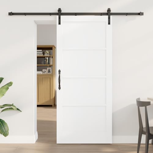 HOMEELIKE Schiebet¨¹r mit Beschl?gen Set Wei? 86x198.5 cm Solides Kiefernholz von HOMEELIKE