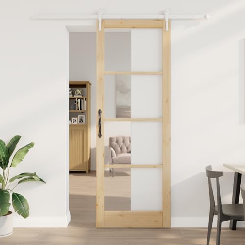 HOMEELIKE Schiebet¨¹r mit Hardware Set 83x232 cm aus massivem Kiefernholz von HOMEELIKE