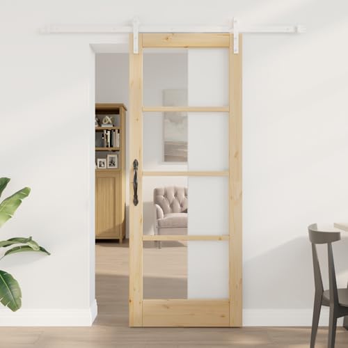 HOMEELIKE Schiebet¨¹r mit Hardware-Set "ORKDAL" Massivholz & Glas von HOMEELIKE
