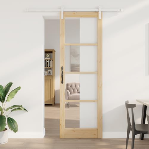 HOMEELIKE Schiebet¨¹r mit Hardware Set 'ORKDAL'Massivholz & Glas von HOMEELIKE