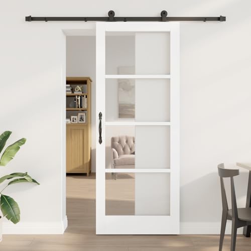 HOMEELIKE Schiebet¨¹r mit Hardware Set 'ORKDAL'Wei? Massivholz & Glas von HOMEELIKE