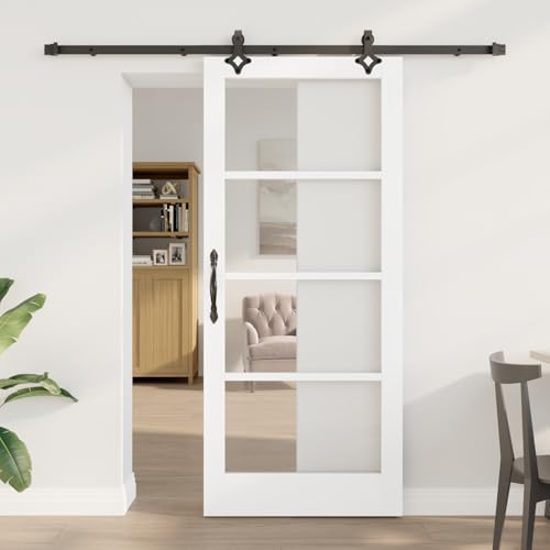 HOMEELIKE Schiebet¨¹r mit Hardware-Set 'ORKDAL'Wei? Massivholz & Glas von HOMEELIKE