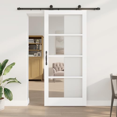 HOMEELIKE Schiebet¨¹r mit Hardware-Set 'ORKDAL'Wei? Massivholz & Glas von HOMEELIKE