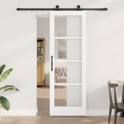 HOMEELIKE Schiebet¨¹r mit Hardware-Set 'ORKDAL'Wei? Massivholz & Glas von HOMEELIKE