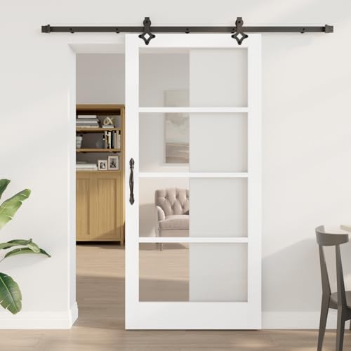 HOMEELIKE Schiebet¨¹r mit Hardware Set 'ORKDAL'Wei? Massivholz & Glas von HOMEELIKE