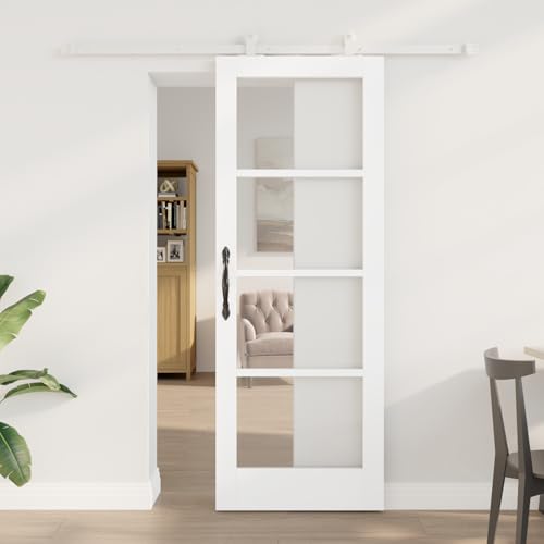 HOMEELIKE Schiebet¨¹r mit Hardware-Set 'ORKDAL'Wei? Massivholz und Glas von HOMEELIKE