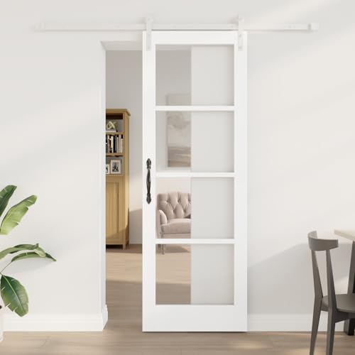 HOMEELIKE Schiebet¨¹r mit Hardware-Set 'ORKDAL'Wei? Massivholz & Glas von HOMEELIKE