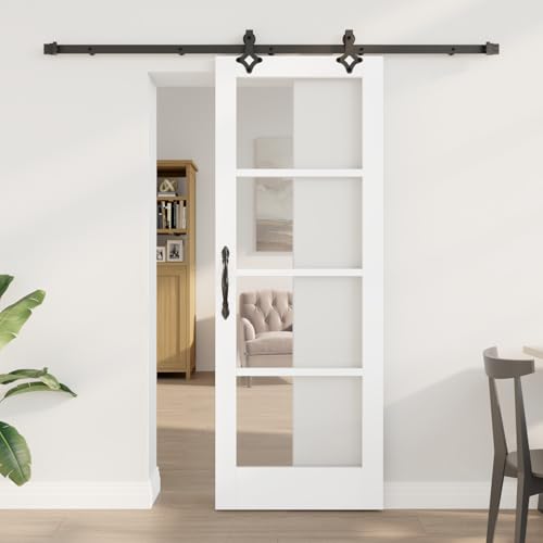 HOMEELIKE Schiebet¨¹r mit Hardware Set 'ORKDAL'Wei? Massivholz & Glas von HOMEELIKE