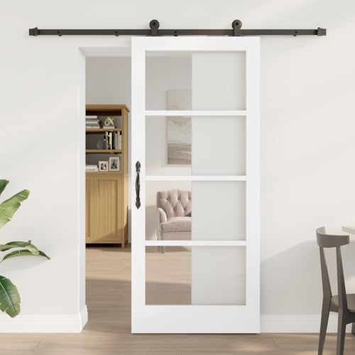 HOMEELIKE Schiebet¨¹r mit Hardware-Set 'ORKDAL'Wei? Massivholz & Glas von HOMEELIKE