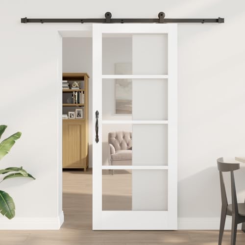 HOMEELIKE Schiebet¨¹r mit Hardware-Set 'ORKDAL'Wei?e Massivholz & Glas von HOMEELIKE