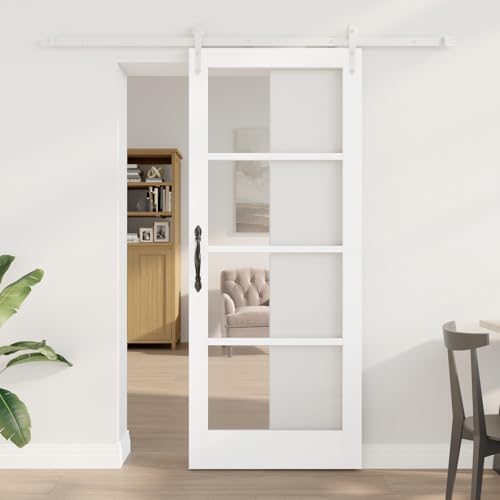 HOMEELIKE Schiebet¨¹r mit Hardware Set Wei? 83 x 202 cm Massivholz Kiefer von HOMEELIKE