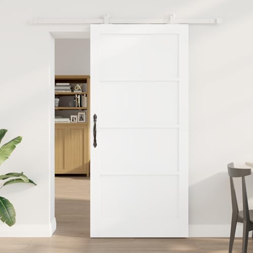 HOMEELIKE Schiebet¨¹r mit Hardware-Set Wei? 93x202 cm Massivholz Kiefer von HOMEELIKE