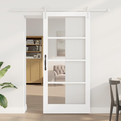 HOMEELIKE Schiebet¨¹r mit Set 'ORKDAL'Wei? Massivholz & Glas von HOMEELIKE