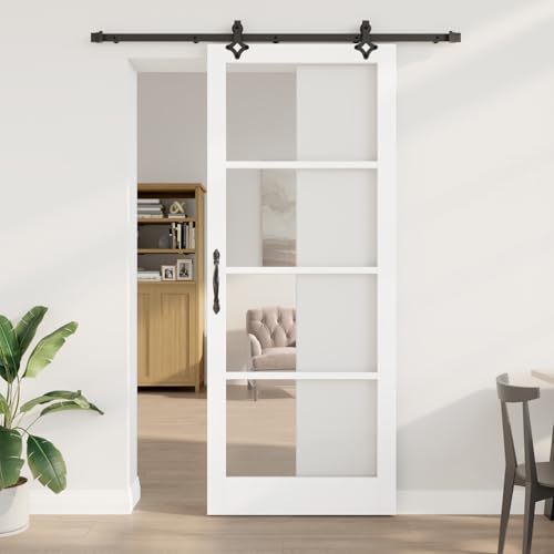 HOMEELIKE Schiebet¨¹r mit Zubeh?r Set 'ORKDAL'Wei? Massivholz & Glas von HOMEELIKE
